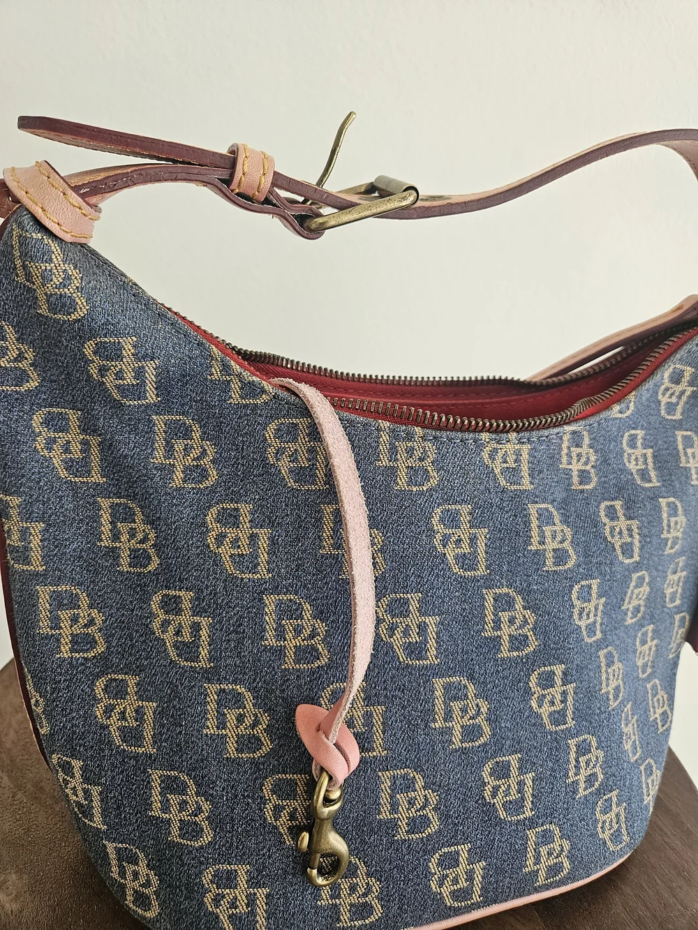 Dooney & Bourke Pink-Trim Denim Logo Shoulder Bag - Picture 3 of 8
